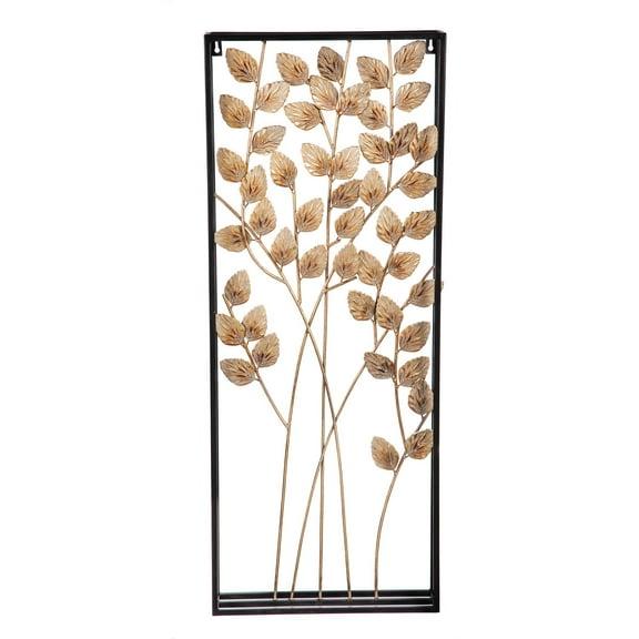 Evergreen Beautiful Springtime Embossed Gold Metal Leaf Framed Wall Decor - 15x3x38 in Fade and Weather Resistant
