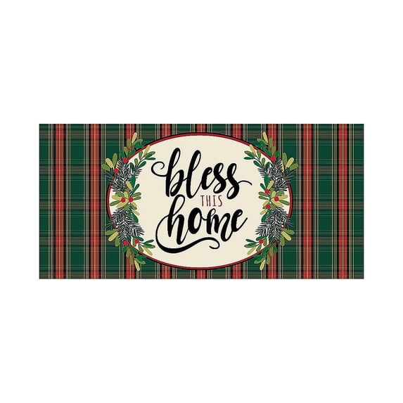 Evergreen Bless this Home Plaid Sassafras Indoor Outdoor Switch Doormat 1'10"x10" Green