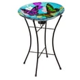 thumbnail image 1 of Evergreen Bountiful Butterfly 15 in. Hand Painted Embossed Glass Birdbath with Solar Stand, 1 of 2