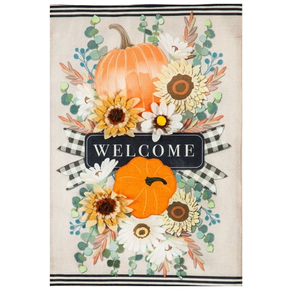 Evergreen Burlap Garden Flag - Autumn Floral Swag