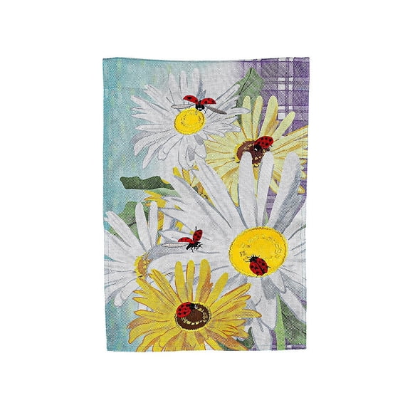 Evergreen Burlap Garden Flag - Daisy and Ladybug Field, 12.5 x 18 inch Double Sided