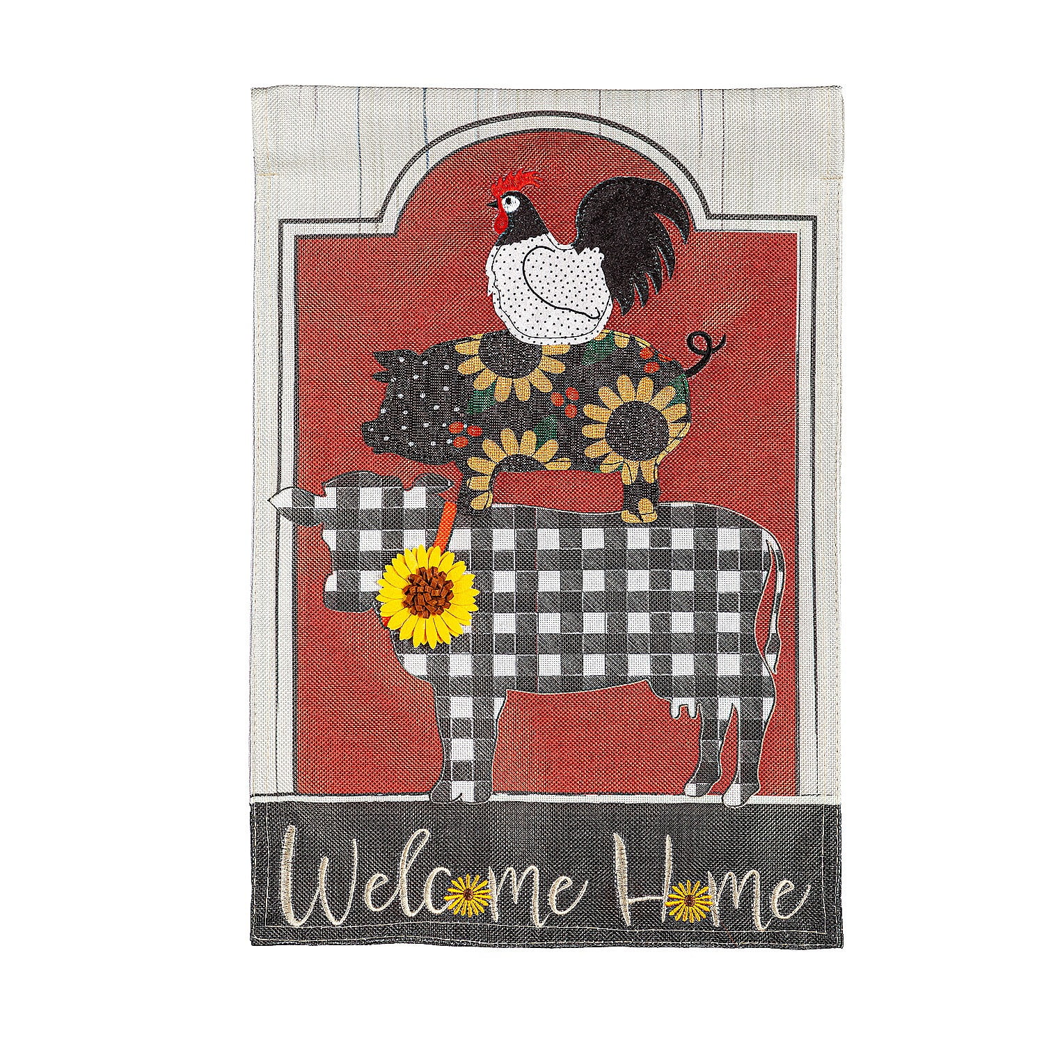 Farm Friends Burlap Garden Flag with Sunflower Accents