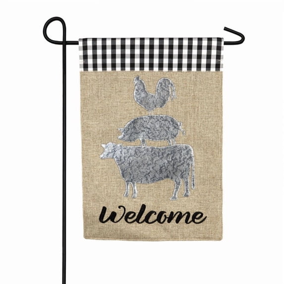 Evergreen Galvanized Animal Stack Garden Burlap Flag
