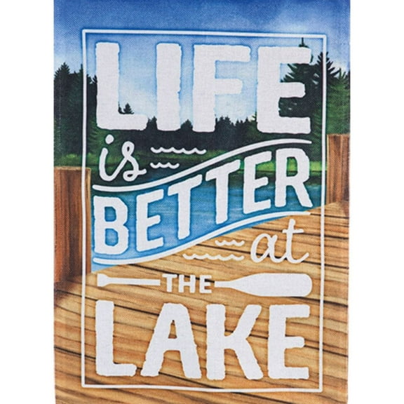 Evergreen Burlap Garden Flag - Life is Better at the Lake