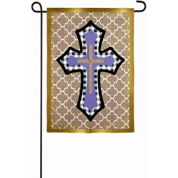 Easter Spring Cross Garden Flag 2 Sided Burlap