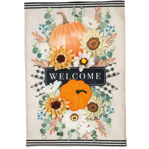 Evergreen Burlap House Flag - Autumn Floral Swag