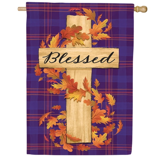 Evergreen Burlap House Flag - Blessed Cross