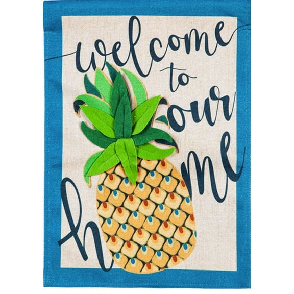 Evergreen Burlap House Flag - Welcome to Our Home Pineapple