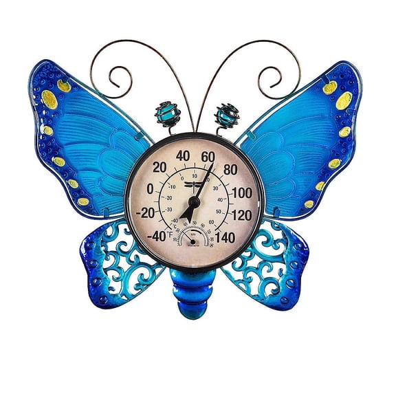 Evergreen Butterfly Outdoor Wall Thermometer, Blue Blue