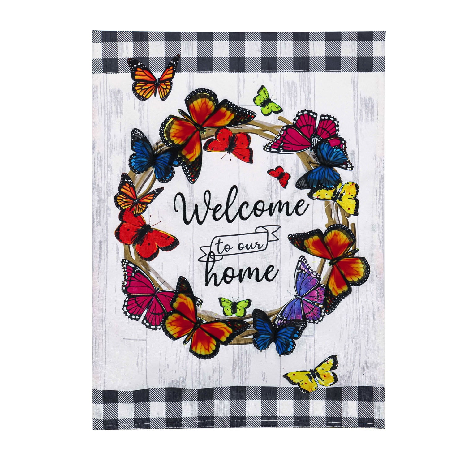 Evergreen Butterfly Welcome Wreath Garden Linen Flag- 12.5 x 18 Inches ...