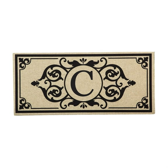 Evergreen Cambridge Chic Letter C Monogram Burlap Sassafras Indoor Outdoor Switch Doormat1'10"x10"Brown