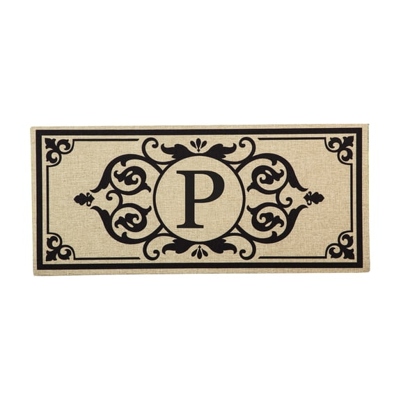 Evergreen Cambridge Chic Letter P Monogram Burlap Sassafras Indoor Outdoor Switch Doormat1'10"x10"Brown