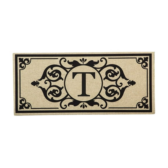 Evergreen Cambridge Chic Letter T Monogram Burlap Sassafras Indoor Outdoor Switch Doormat1'10"x10"Brown