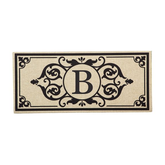 Sassafras Monogram Burlap Letter B Front Door Mat Indoor Outdoor 22"x10"
