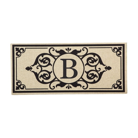 Sassafras Monogram Burlap Letter B Front Door Mat Indoor Outdoor 22"x10"