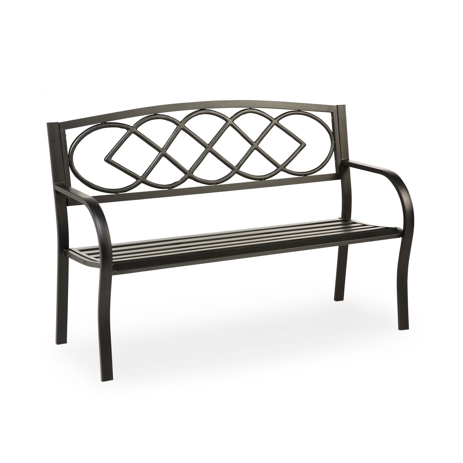 Black Steel and Cast-Iron Celtic Knot Garden Bench