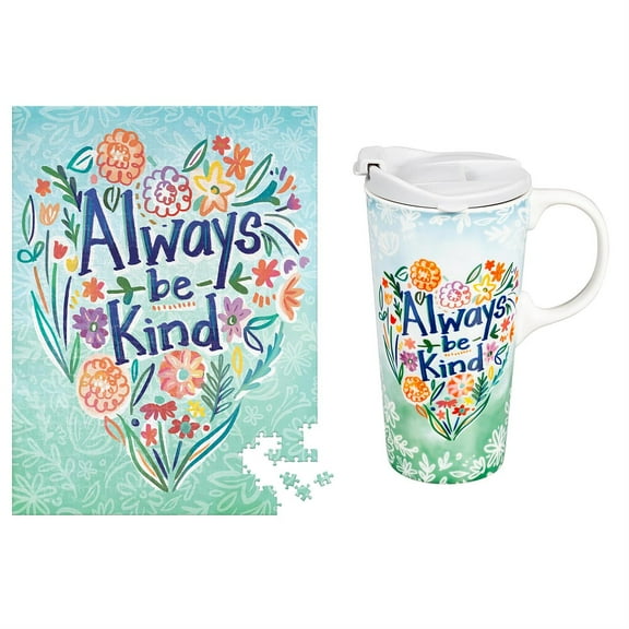 Evergreen Ceramic 17 oz. cup and Puzzle Gift Set, Hope & Kindness, 5.25'' x 3.6'' x 7'' inches