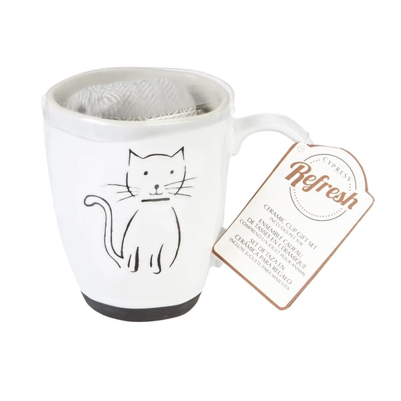 Evergreen Ceramic Cup Gift Set 16oz Pet Cat