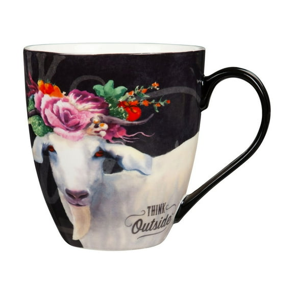 Evergreen Ceramic Cup O' Java, 17 OZ, Floral Goat