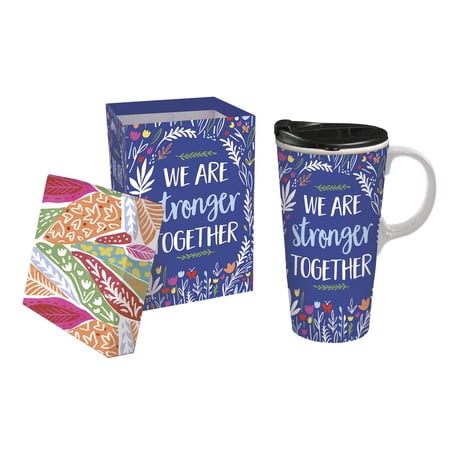 Cypress Home Ceramic Travel Cup, 17 OZ, With Box, We Are Stronger Together