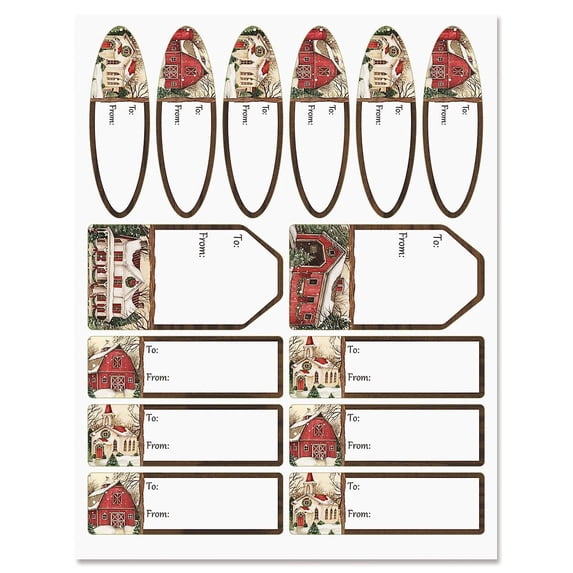 Evergreen Christmas Gift Labels- Set of 42 of Gift Labels in 3 Shapes and Sizes