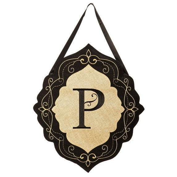 Evergreen Classic Monogram P Burlap Door Decor