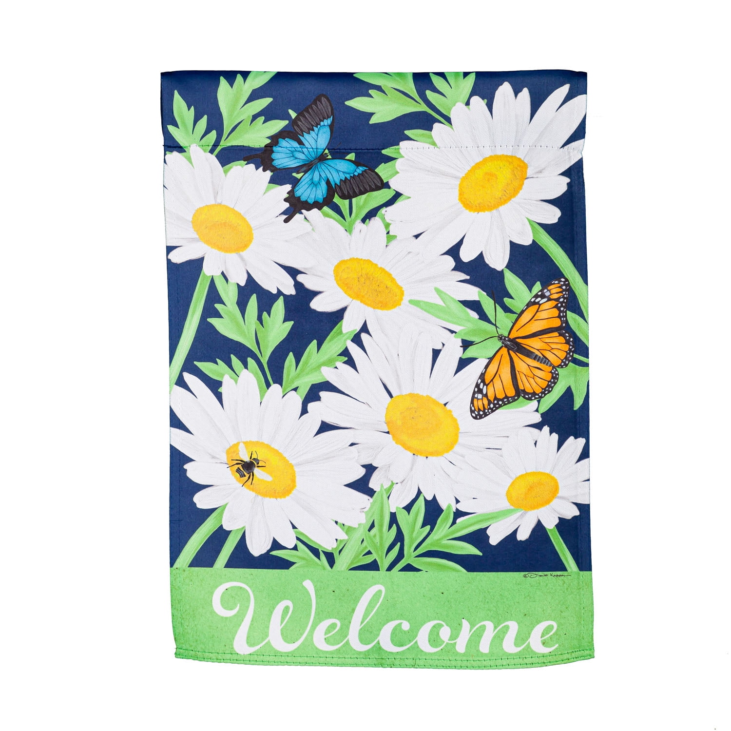 Spring Daisy Garden Suede Flag with Butterflies and Bee