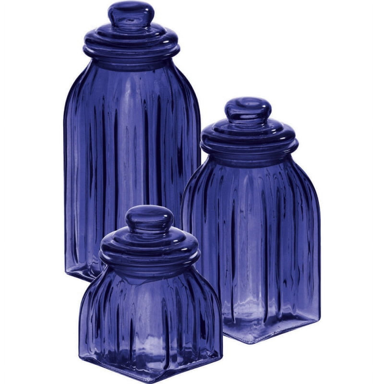 Navy Blue Glass Canister Set with Lids for Kitchen Storage