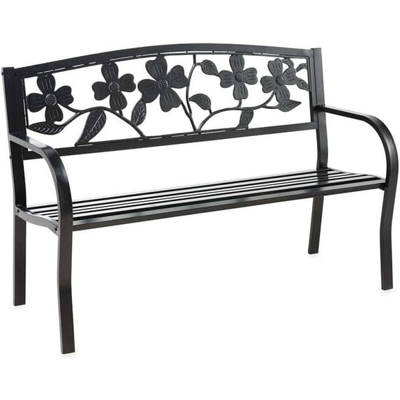 Evergreen Dogwood Metal Garden Bench - Black