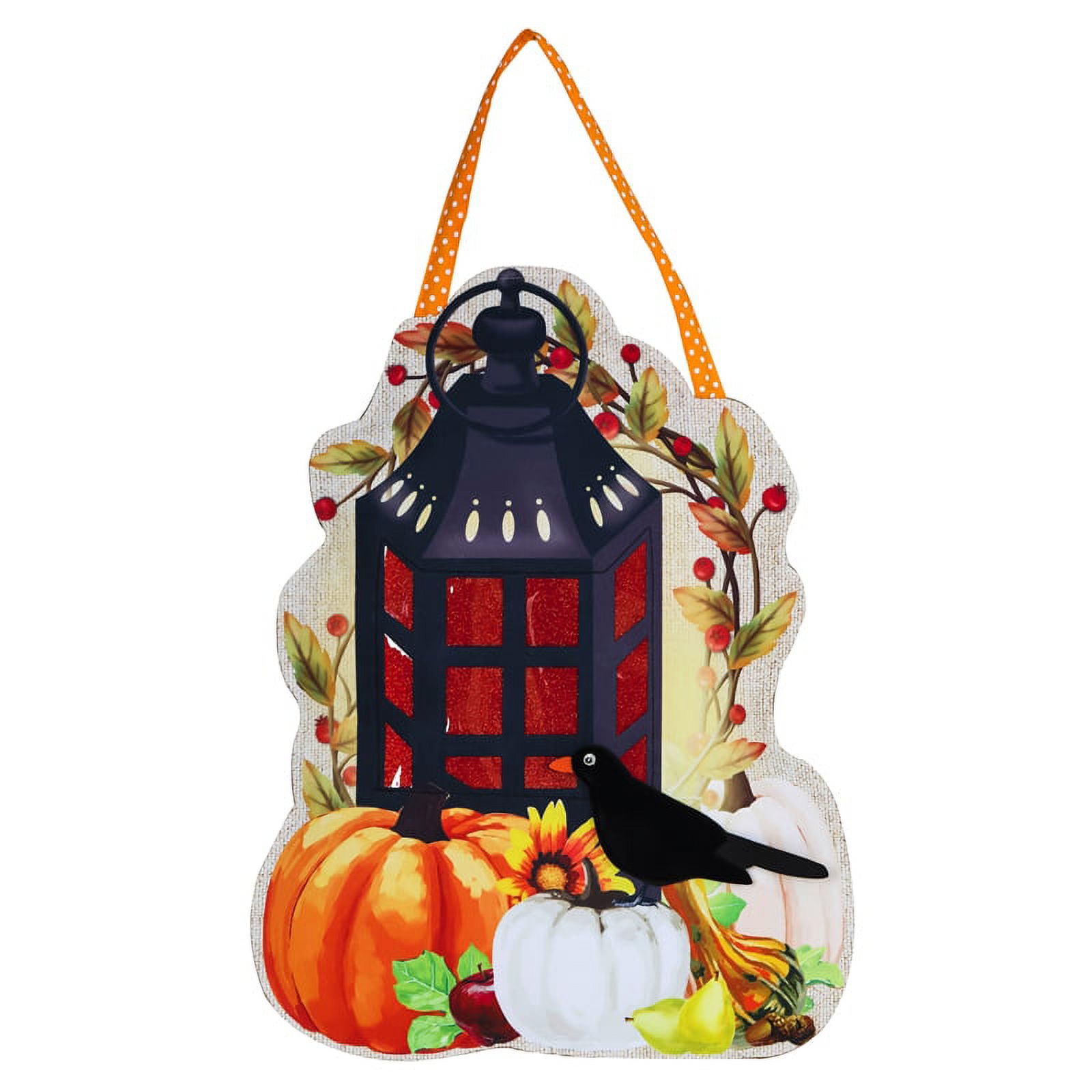 Evergreen Door Decor Harvest Lantern Lighted Door Decor, 18'' x 14