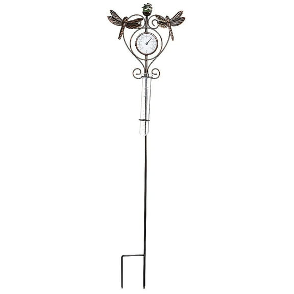 Evergreen Dragonfly Thermometer & Rain Gauge Garden Stake