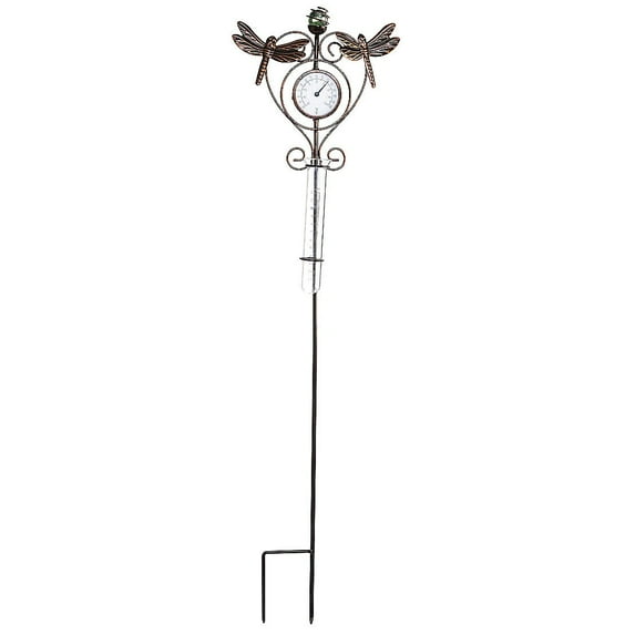 Evergreen Dragonfly Thermometer & Rain Gauge Garden Stake