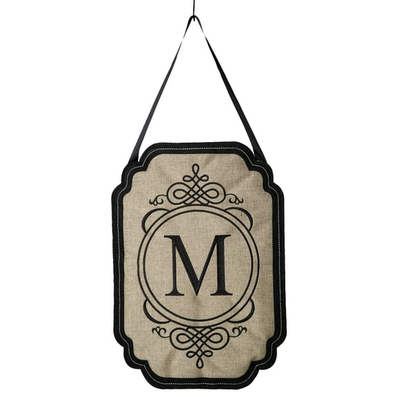 evergreen elegant monogram m burlap door decor