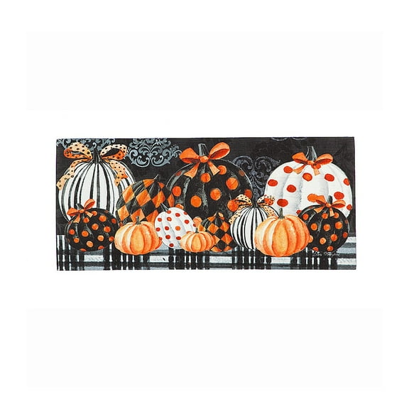 Evergreen Elegant Pattern Pumpkins Sassafras Indoor Outdoor Switch Doormat 1'10"x10" Black