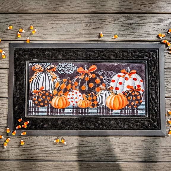 Evergreen Sassafras Elegant Pumpkins Front Door Mat Indoor Outdoor 22 x 10