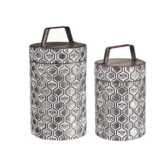 Evergreen Embossed Metal Storage Containers, Outdoor Safe, Nested Set of 2