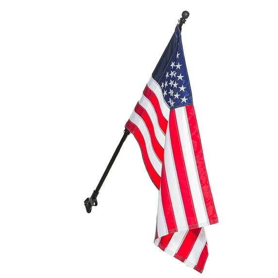Evergreen Embroidered American House Flag with Black Metal Extendable Flag Pole & Bracket Kit