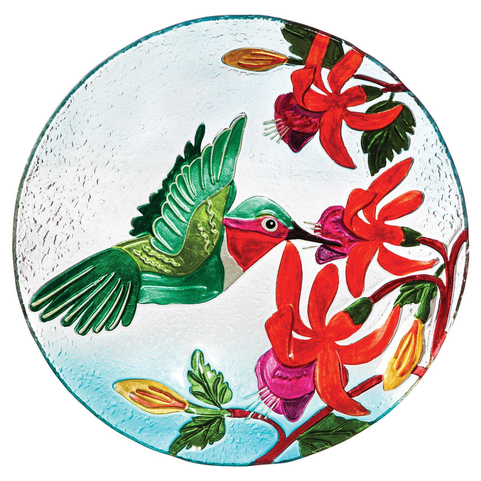 Hummingbird Flutter 18'' Hand-Painted Glass Birdbath Bowl