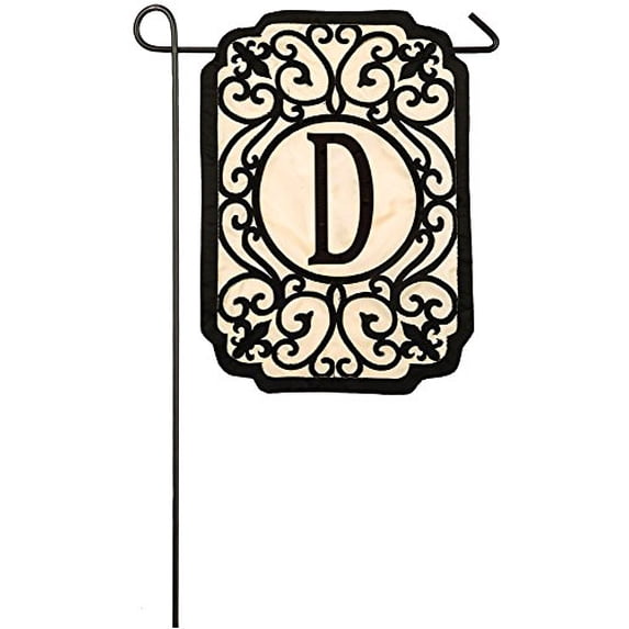 Evergreen Filigree Monogram D Applique Garden Flag, 12.5 x 18 inches