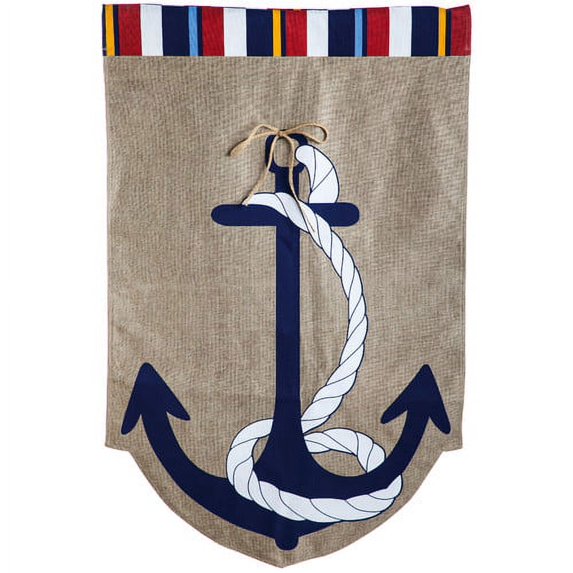Evergreen Burlap Regular Flag - Anchor