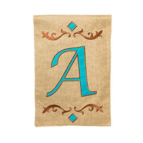 Garden Burlap Teal Monogram A Flag, 12.5X0.25X18 Inches