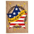 thumbnail image 1 of Evergreen Burlap House Flag - Home of the Brave Wreath, 1 of 2