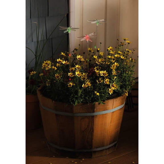 Evergreen Enterprises, Inc Night Garden 4 Piece Dragonfly Solar Color Chasing Garden Stake Set