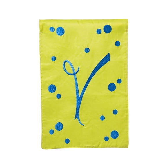 Evergreen Polka Dot Monogram V Garden Flag, Lime Green and Blue, 12.5 x 18 Inches