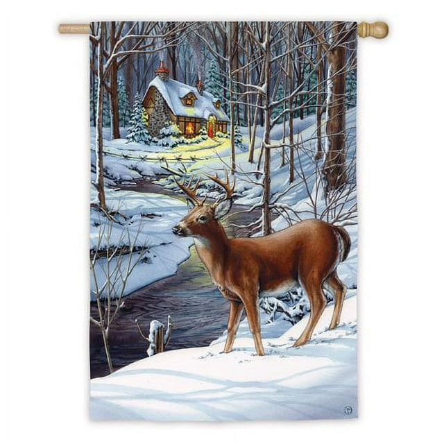Evergreen Enterprises, Inc Snow Scene Deer and Cottage Garden Flag