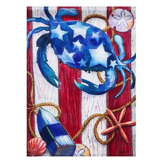 Evergreen Patriotic Summer Crab Satin Garden Flag, 12.5 x 18 inches