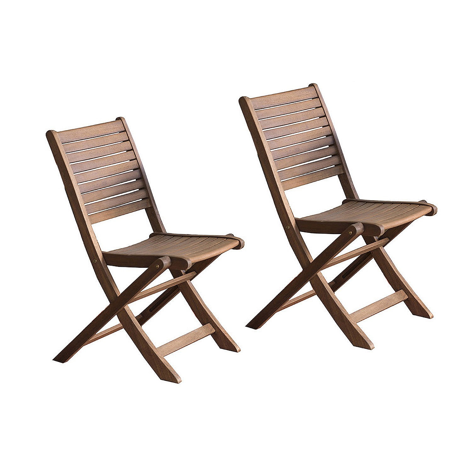 Evergreen Brown Eucalyptus Wood Folding Bistro Chairs, Set of 2