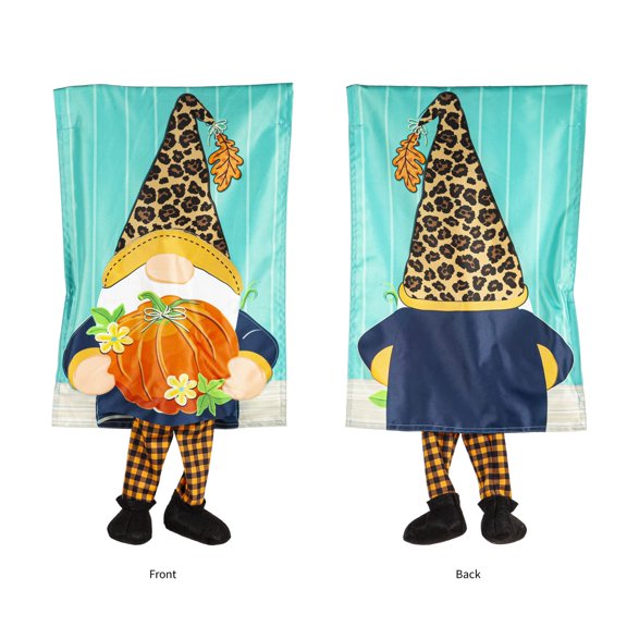 Evergreen Fall Gnome with Pumpkin Garden Kickin Flag