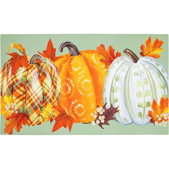 Evergreen Fall Pumpkins Sassafras Estate Door Mats, 30 x 18 Inches Sassafras Fall Doormats for Front Door Outdoor Entrance, Indoor Welcome Mats for Entryway