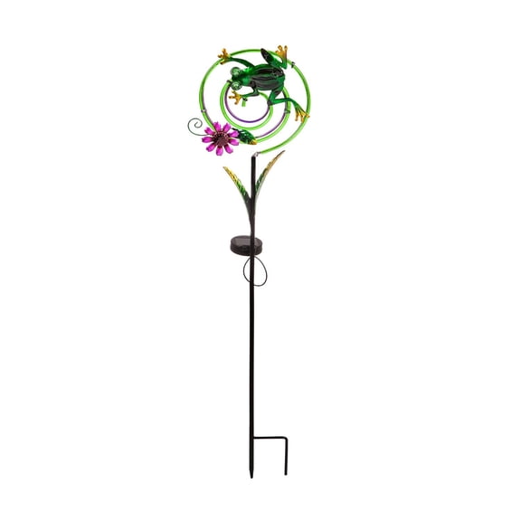 35.75"H Chasing Light Solar Swirl Garden Stake, Frog